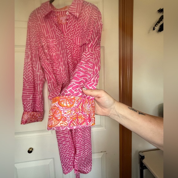Stunning Lilly Pulitzer Pink & Orange Dress with Attached Belt - L - Picture 3 of 6